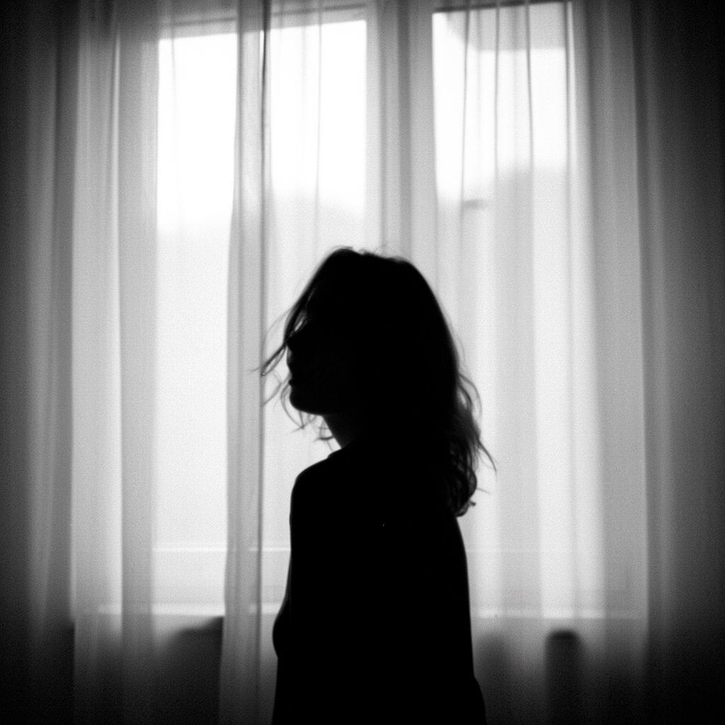Portrait silhouette of Noelle at a window